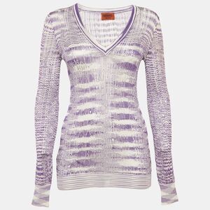 Missoni Purple/white Stretch Knit Sheer Top S